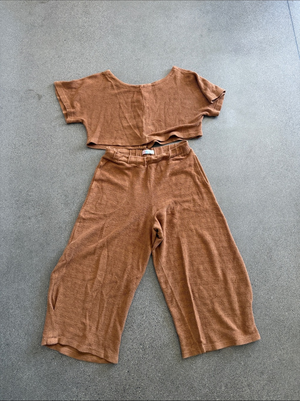 FP Movement by Free People Ribbed Cropped Top & Wide Leg Pants Set - Rust Brown